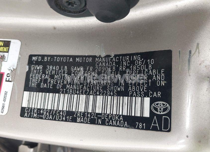 Photo 9 of 2010 Toyota Corolla LE (VIN 2T1BU4EE7AC422945)