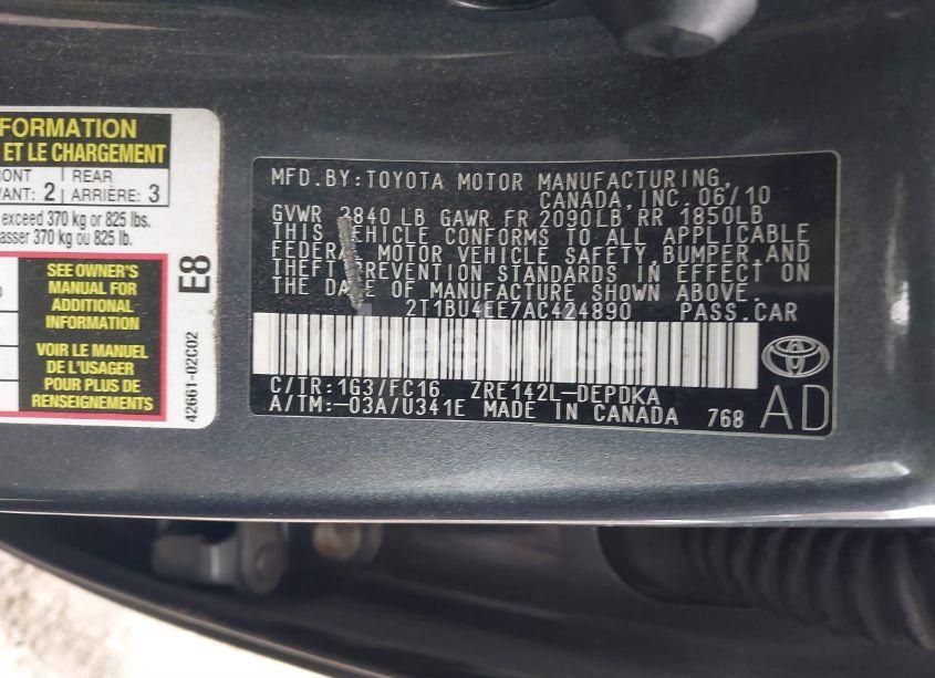 Photo 9 of 2010 Toyota Corolla LE (VIN 2T1BU4EE7AC424890)