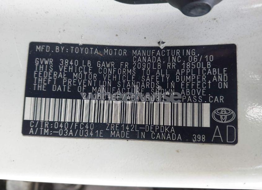 Photo 9 of 2010 Toyota Corolla LE (VIN 2T1BU4EE7AC435081)