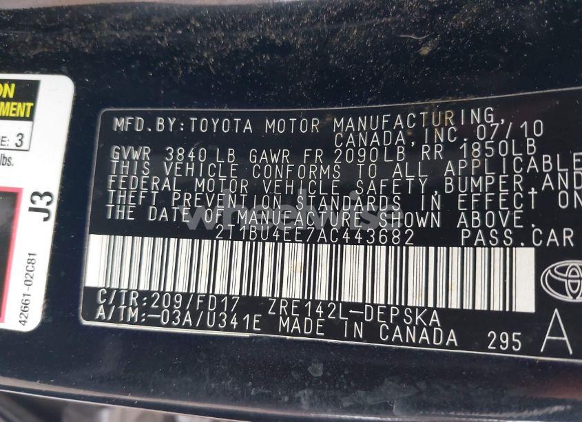 Photo 9 of 2010 Toyota Corolla S (VIN 2T1BU4EE7AC443682)