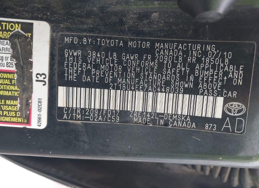 Photo 9 of 2010 Toyota Corolla S (VIN 2T1BU4EE7AC448039)