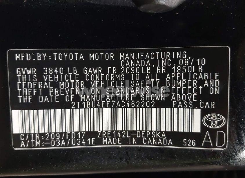 Photo 9 of 2010 Toyota Corolla S (VIN 2T1BU4EE7AC462202)