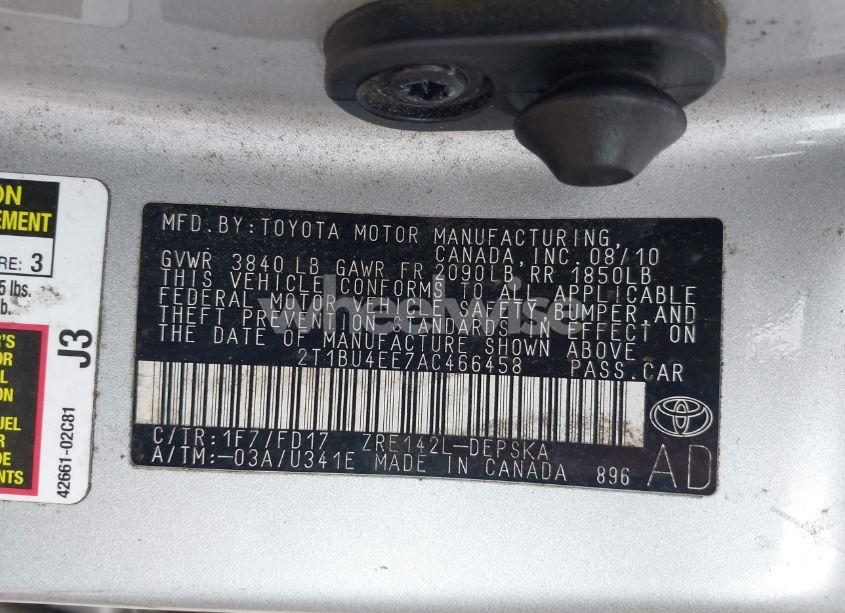 Photo 9 of 2010 Toyota Corolla S (VIN 2T1BU4EE7AC466458)