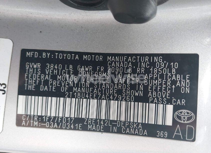 Photo 9 of 2010 Toyota Corolla S (VIN 2T1BU4EE7AC479260)