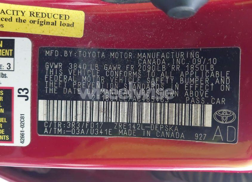 Photo 9 of 2010 Toyota Corolla LE/S/XLE (VIN 2T1BU4EE7AC485463)