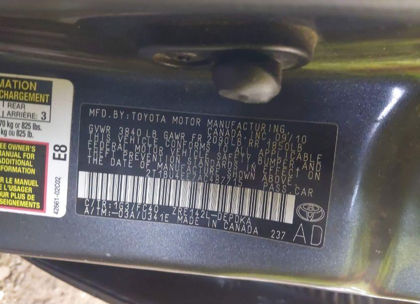 Photo 9 of 2010 Toyota Corolla LE (VIN 2T1BU4EE7AC487715)