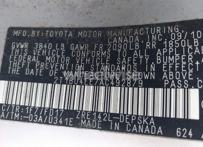 Photo 9 of 2010 Toyota Corolla S (VIN 2T1BU4EE7AC492879)