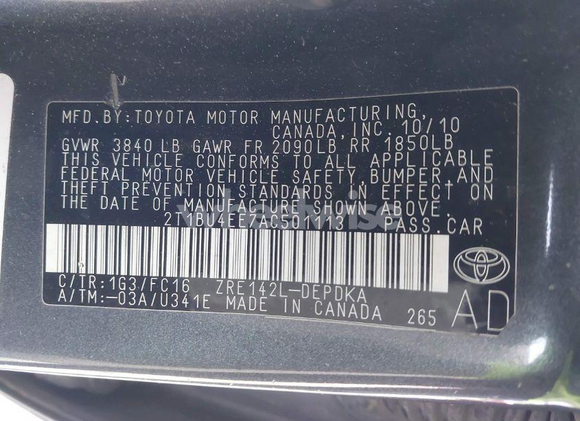 Photo 9 of 2010 Toyota Corolla LE (VIN 2T1BU4EE7AC501113)