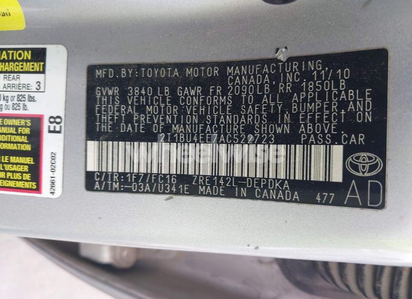 Photo 9 of 2010 Toyota Corolla LE (VIN 2T1BU4EE7AC522723)
