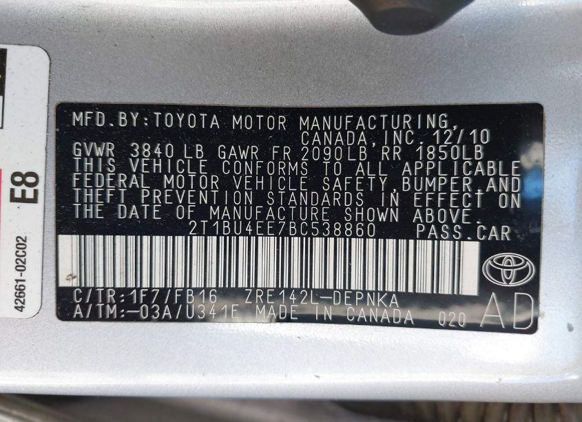 Photo 9 of 2011 Toyota Corolla LE (VIN 2T1BU4EE7BC538860)