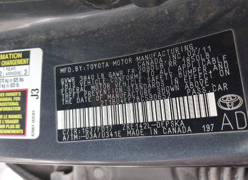 Photo 9 of 2011 Toyota Corolla S (VIN 2T1BU4EE7BC590652)