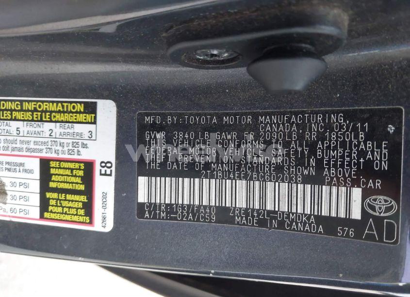 Photo 9 of 2011 Toyota Corolla S/LE (VIN 2T1BU4EE7BC602038)