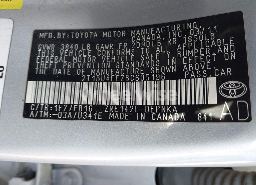 Photo 9 of 2011 Toyota Corolla LE (VIN 2T1BU4EE7BC605196)