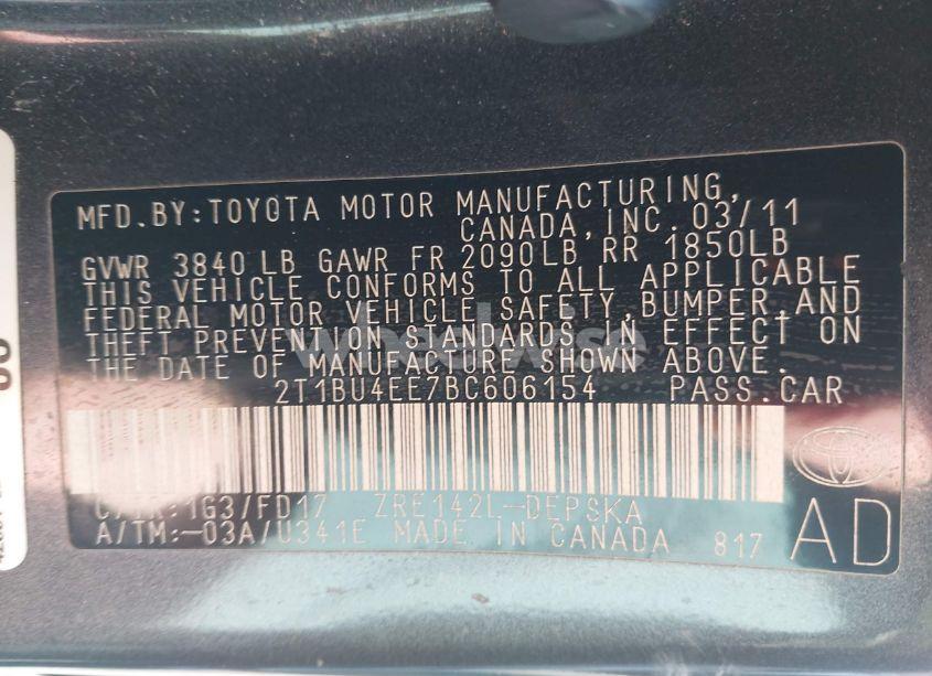 Photo 9 of 2011 Toyota Corolla S (VIN 2T1BU4EE7BC606154)