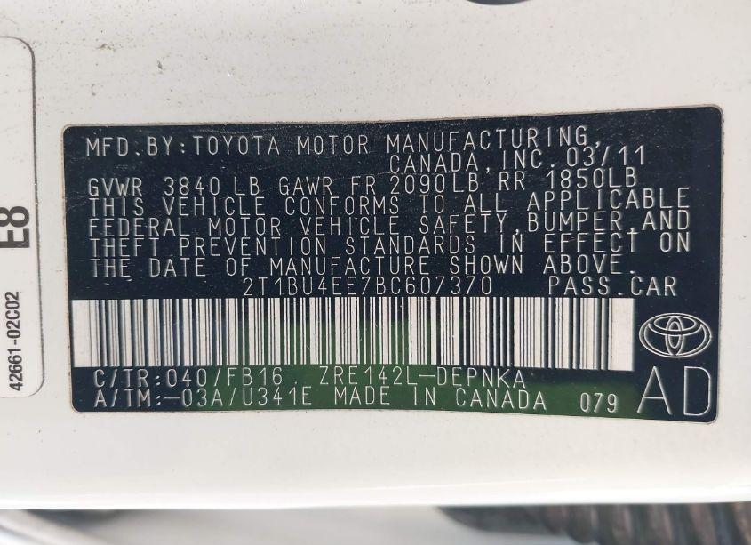 Photo 9 of 2011 Toyota Corolla LE (VIN 2T1BU4EE7BC607370)