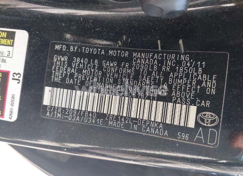 Photo 9 of 2011 Toyota Corolla LE (VIN 2T1BU4EE7BC618711)