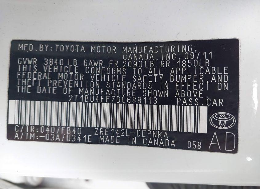 Photo 9 of 2011 Toyota Corolla LE (VIN 2T1BU4EE7BC688113)