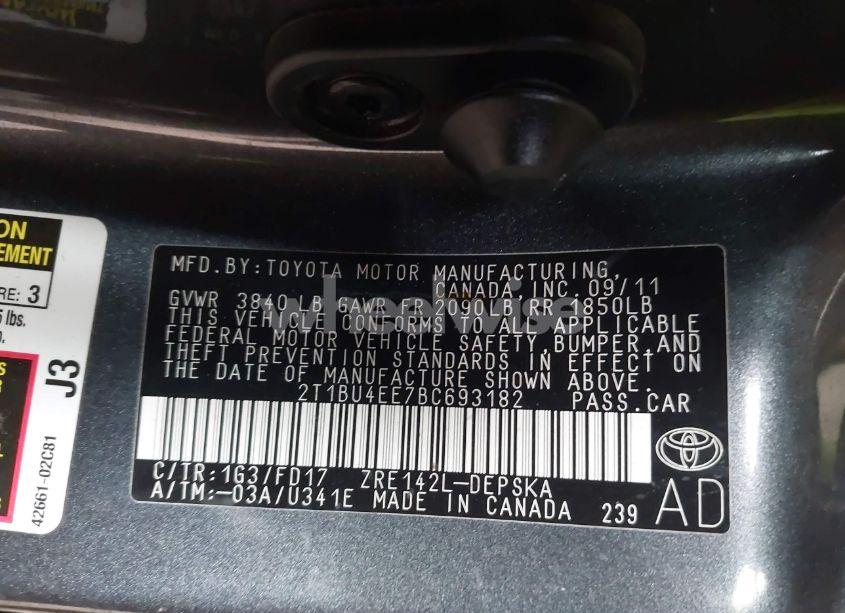 Photo 9 of 2011 Toyota Corolla S (VIN 2T1BU4EE7BC693182)