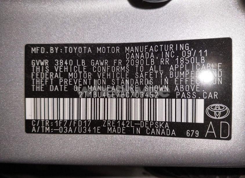 Photo 9 of 2011 Toyota Corolla S (VIN 2T1BU4EE7BC703452)