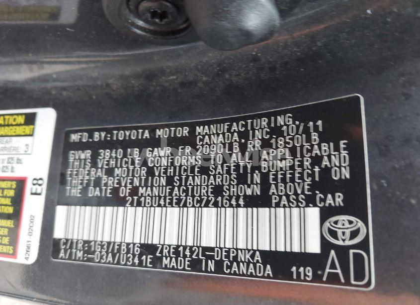Photo 9 of 2011 Toyota Corolla LE (VIN 2T1BU4EE7BC721644)