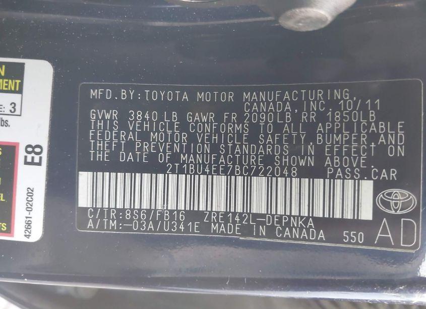 Photo 9 of 2011 Toyota Corolla LE (VIN 2T1BU4EE7BC722048)