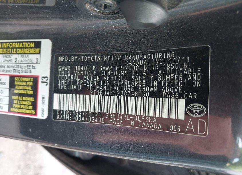 Photo 9 of 2011 Toyota Corolla S (VIN 2T1BU4EE7BC746060)