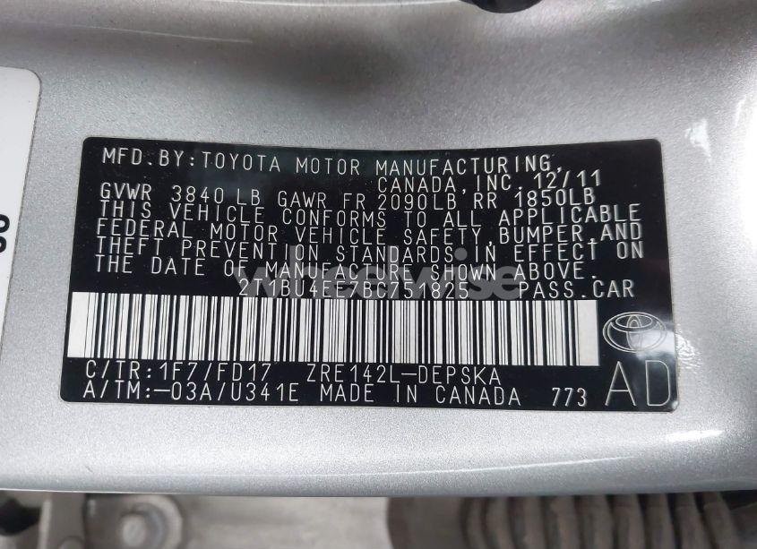 Photo 9 of 2011 Toyota Corolla S (VIN 2T1BU4EE7BC751825)