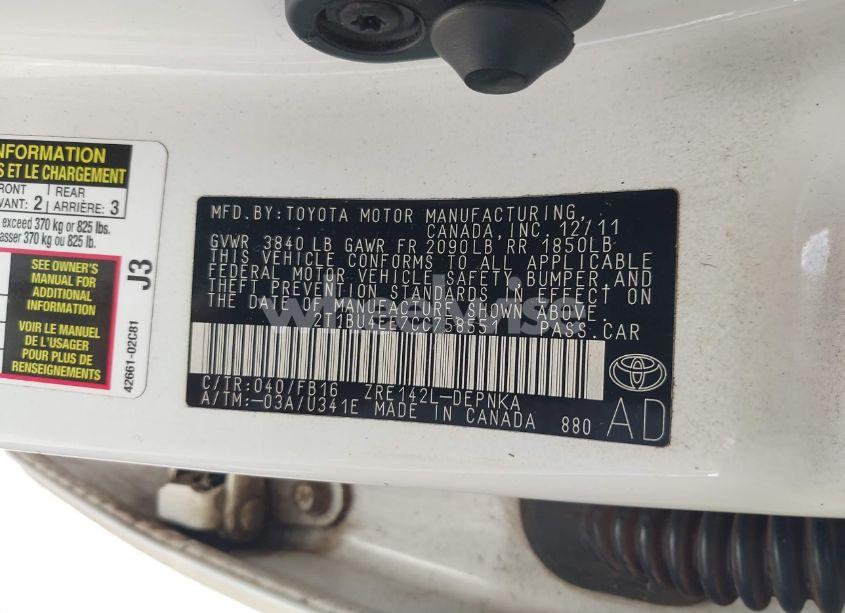 Photo 9 of 2012 Toyota Corolla LE (VIN 2T1BU4EE7CC758551)