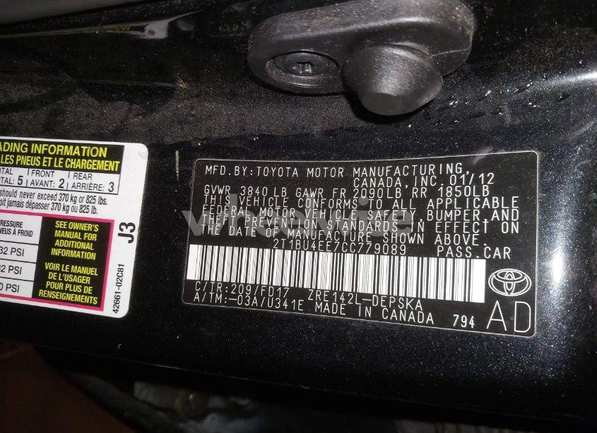 Photo 9 of 2012 Toyota Corolla S (VIN 2T1BU4EE7CC779089)