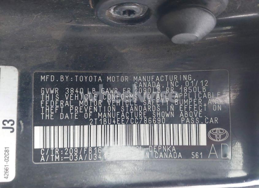 Photo 9 of 2012 Toyota Corolla LE (VIN 2T1BU4EE7CC786690)