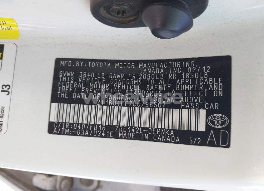 Photo 9 of 2012 Toyota Corolla LE (VIN 2T1BU4EE7CC796507)