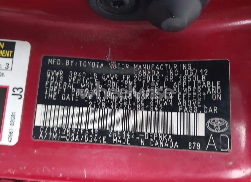 Photo 9 of 2012 Toyota Corolla LE (VIN 2T1BU4EE7CC891942)