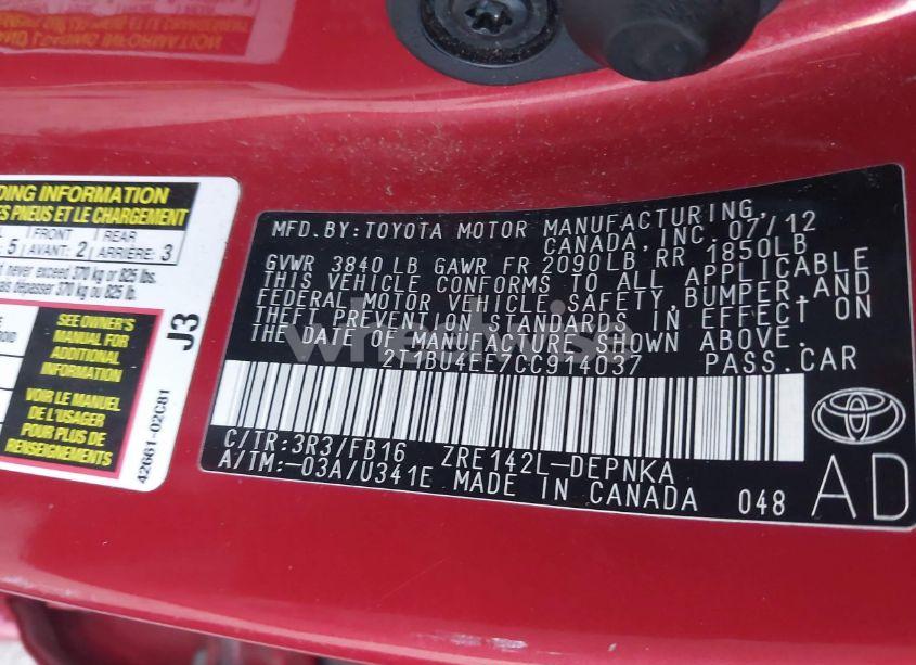 Photo 9 of 2012 Toyota Corolla LE (VIN 2T1BU4EE7CC914037)