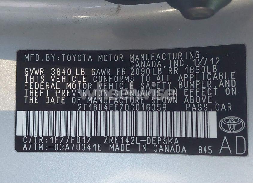 Photo 9 of 2013 Toyota Corolla S (VIN 2T1BU4EE7DC016359)
