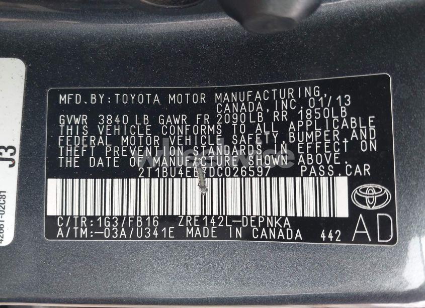 Photo 9 of 2013 Toyota Corolla LE (VIN 2T1BU4EE7DC026597)