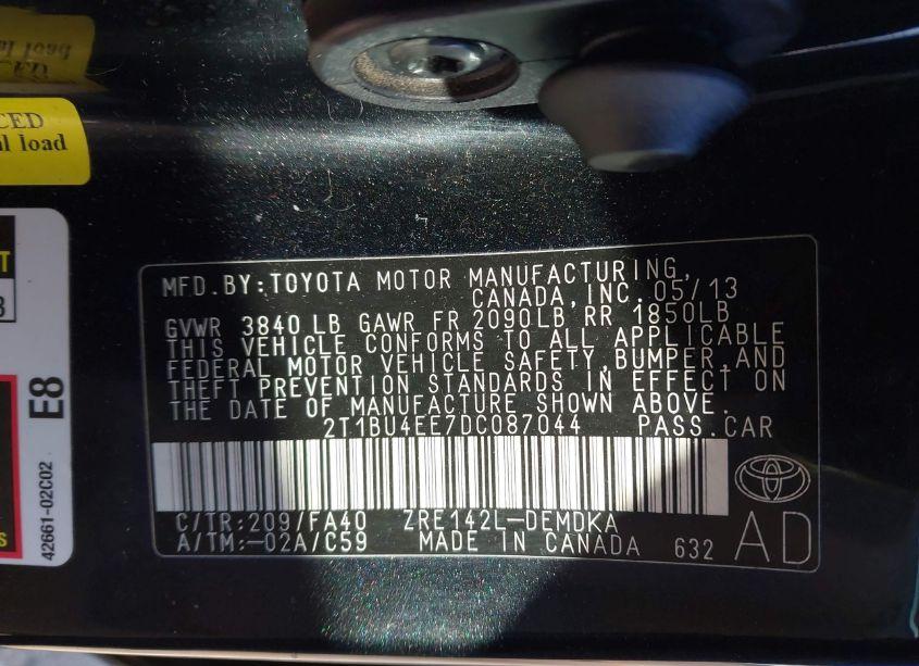 Photo 9 of 2013 Toyota Corolla L (VIN 2T1BU4EE7DC087044)