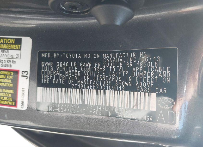 Photo 9 of 2013 Toyota Corolla LE (VIN 2T1BU4EE7DC109012)