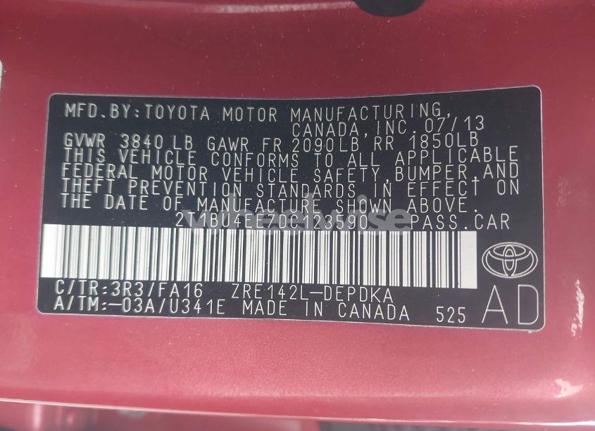 Photo 9 of 2013 Toyota Corolla L (VIN 2T1BU4EE7DC123590)