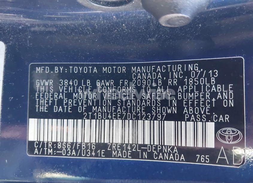 Photo 9 of 2013 Toyota Corolla LE (VIN 2T1BU4EE7DC123797)