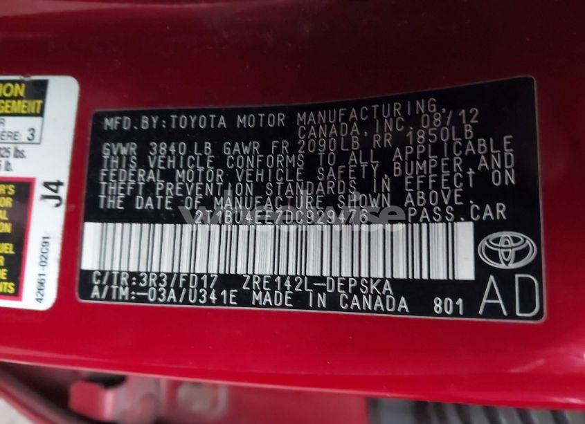 Photo 9 of 2013 Toyota Corolla S (VIN 2T1BU4EE7DC929476)