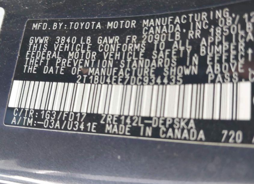 Photo 9 of 2013 Toyota Corolla S (VIN 2T1BU4EE7DC934435)