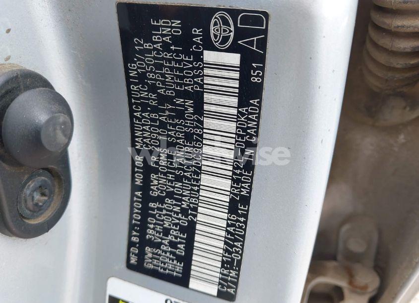 Photo 9 of 2013 Toyota Corolla L (VIN 2T1BU4EE7DC967872)