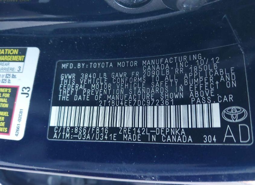 Photo 9 of 2013 Toyota Corolla LE (VIN 2T1BU4EE7DC972361)