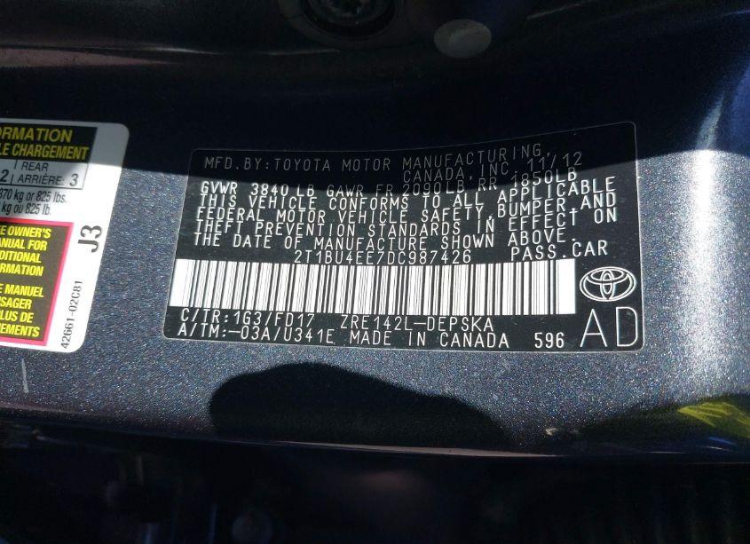 Photo 9 of 2013 Toyota Corolla S (VIN 2T1BU4EE7DC987426)