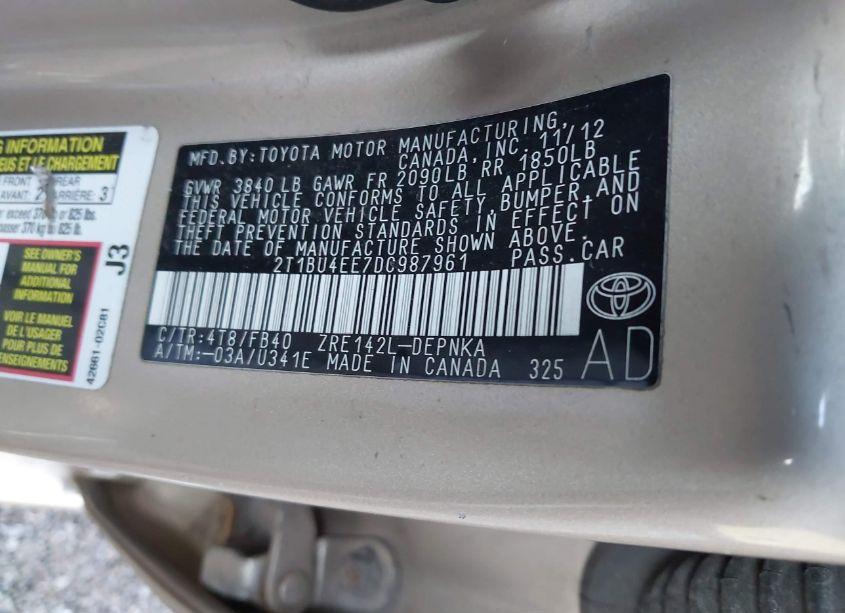 Photo 9 of 2013 Toyota Corolla LE (VIN 2T1BU4EE7DC987961)