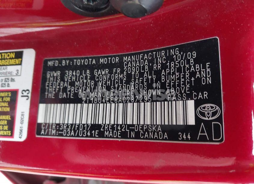 Photo 9 of 2010 Toyota Corolla S (VIN 2T1BU4EE8AC287295)