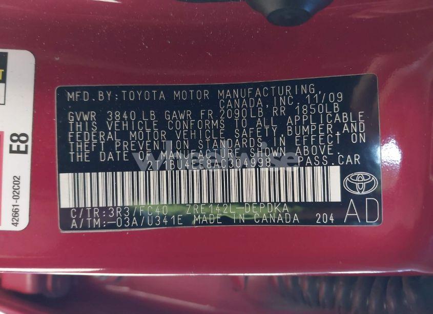 Photo 9 of 2010 Toyota Corolla LE (VIN 2T1BU4EE8AC304998)