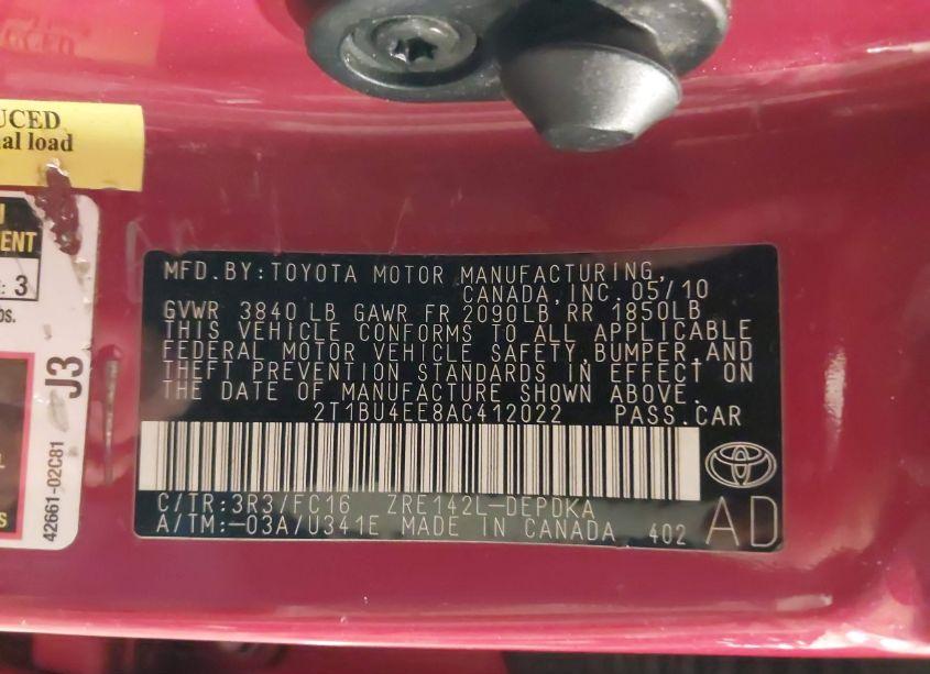 Photo 9 of 2010 Toyota Corolla LE (VIN 2T1BU4EE8AC412022)