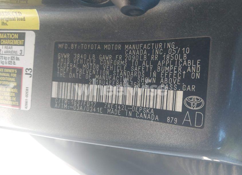 Photo 9 of 2010 Toyota Corolla S (VIN 2T1BU4EE8AC416815)