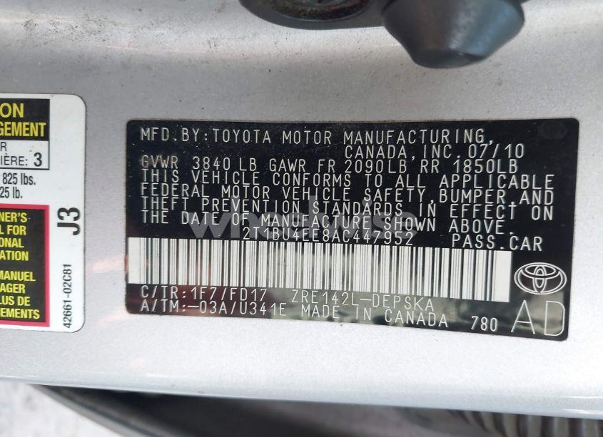 Photo 9 of 2010 Toyota Corolla S (VIN 2T1BU4EE8AC447952)